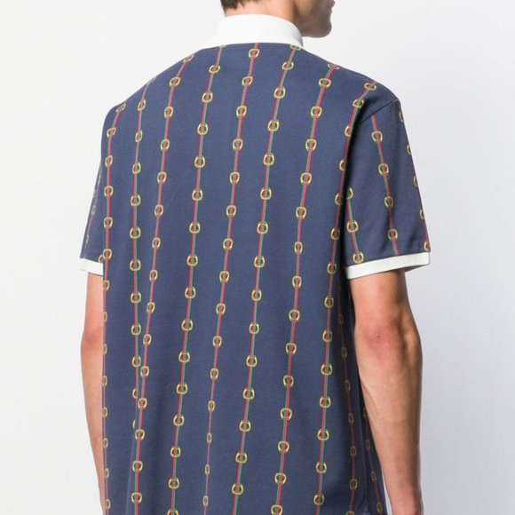 Gucci Horse-bit Chain Print Polo Shirt in Blue - Picture 3 of 7